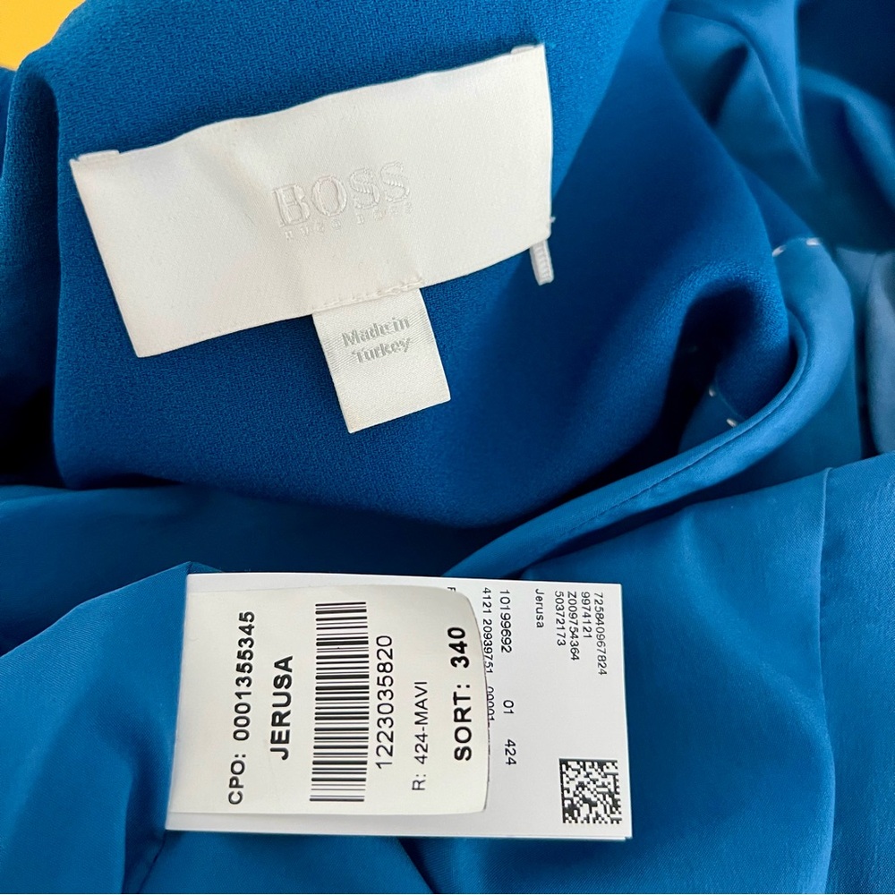 HUGO BOSS Blue Jerusa Textured Stretch Cropped Suit Blazer Jacket US 10 - Picture 10 of 11